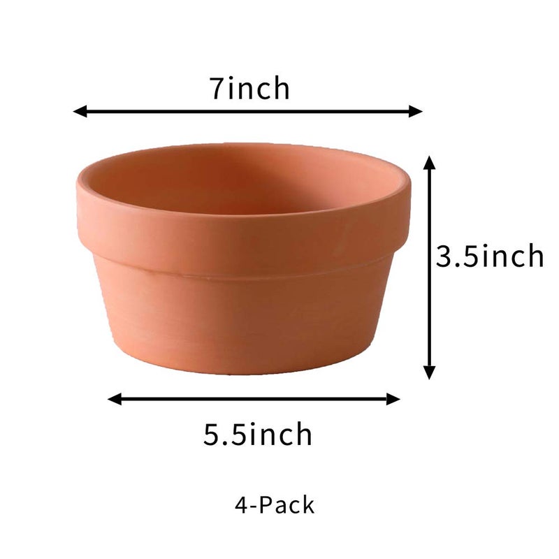 Yishang Terracotta Shallow Planters for Succulent - 7 Inch Cactus Plant Containers Indoor Garden Bonsai Pots with Drainage Hole - Set of 4, Unglazed Clay Ceramic Pottery Planter - Image 2